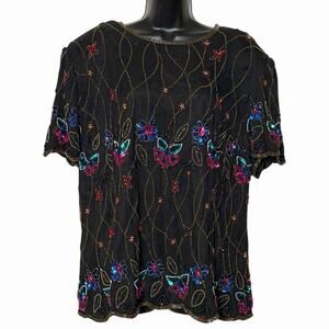 VTG 80 90s PAPELL BOUTIQUE EVENING SEQUIN BEADED TOP FORMAL PARTY PLUS SIZE 2X